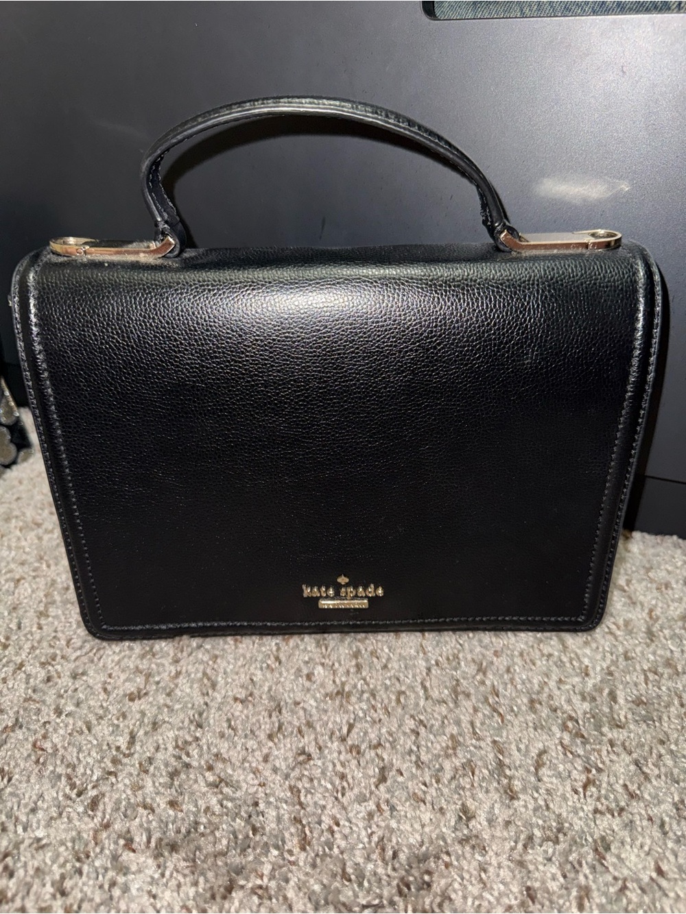 kate spade Black Leather Structured Satchel with Gold Hardware
